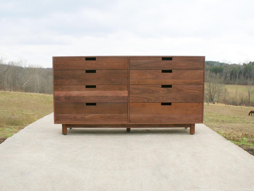 Dresser with 8 inset drawers and cut out drawer pulls front view