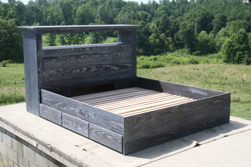 Captains bed with 6 drawers and storage headboard side view
