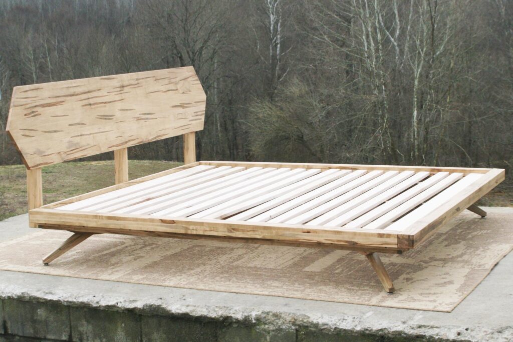 Mid century platform bed wormy maple