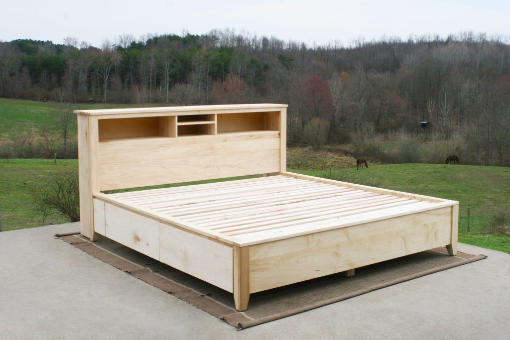 Storage bed with bookcase headboard and 4 drawers