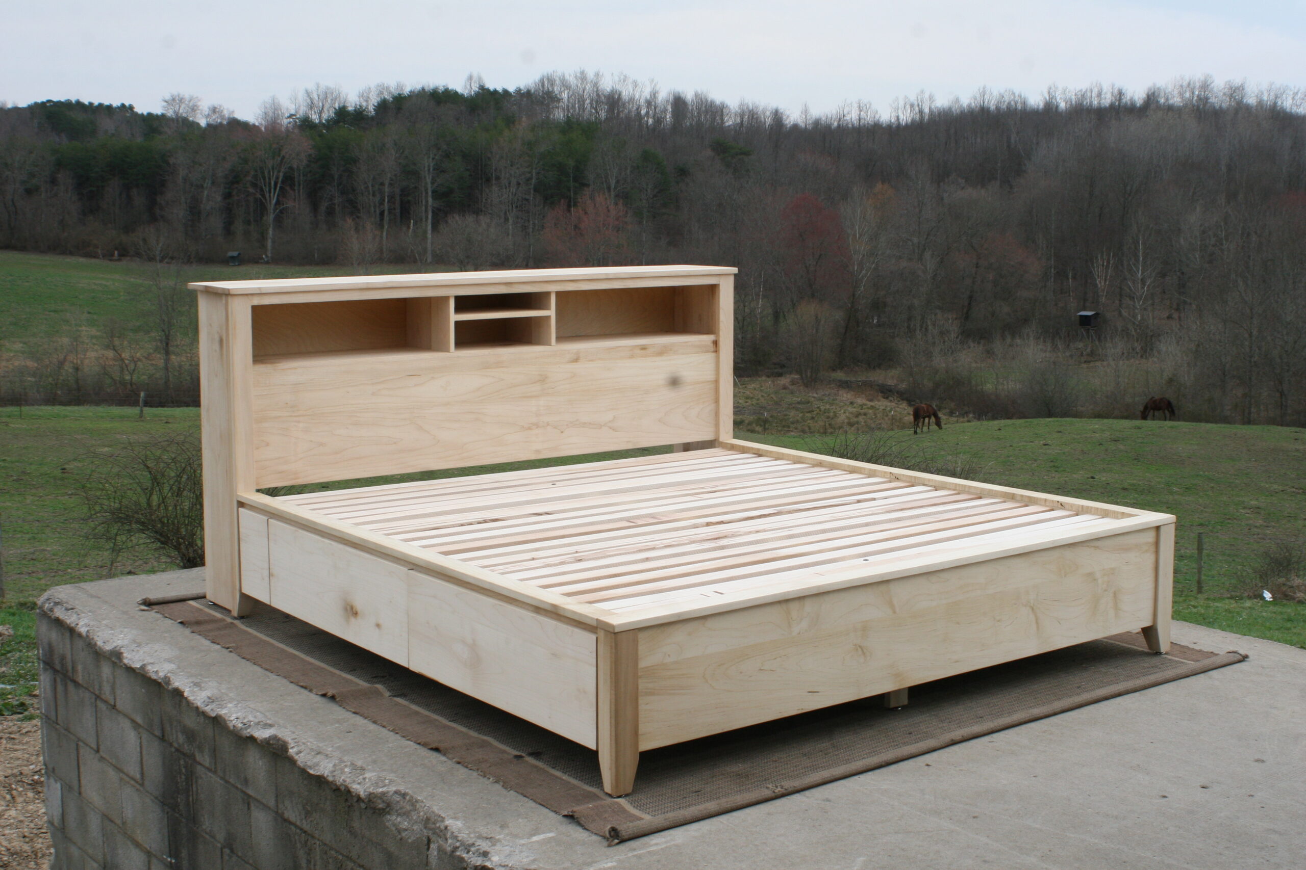 Storage bed with bookcase headboard