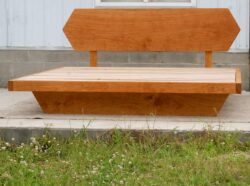 Low Platform Bed with headboard and angled base frame front view