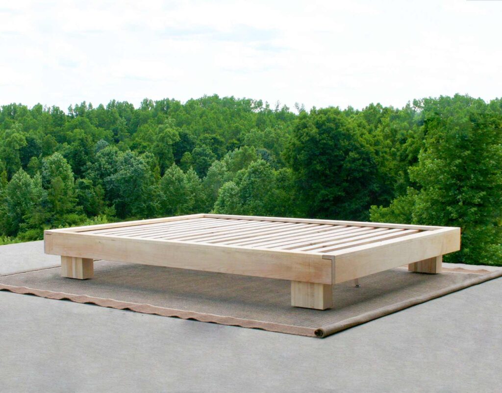 Platform Bed with large block feet side view