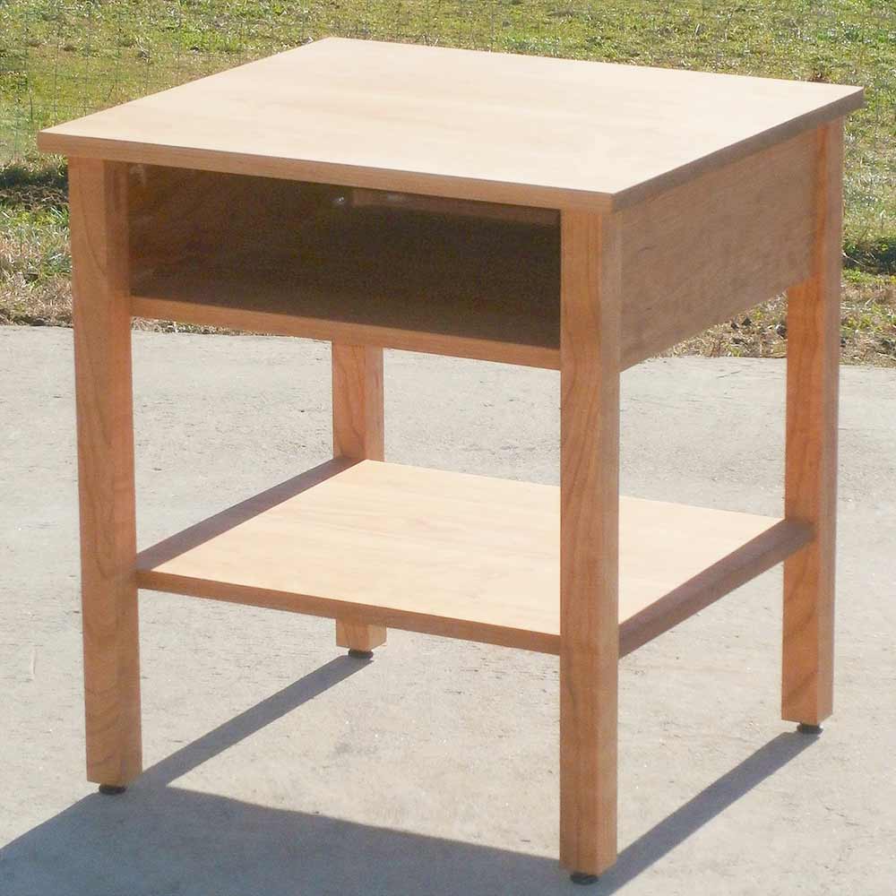 Bedside Table with straight legs and 2 shelves side view