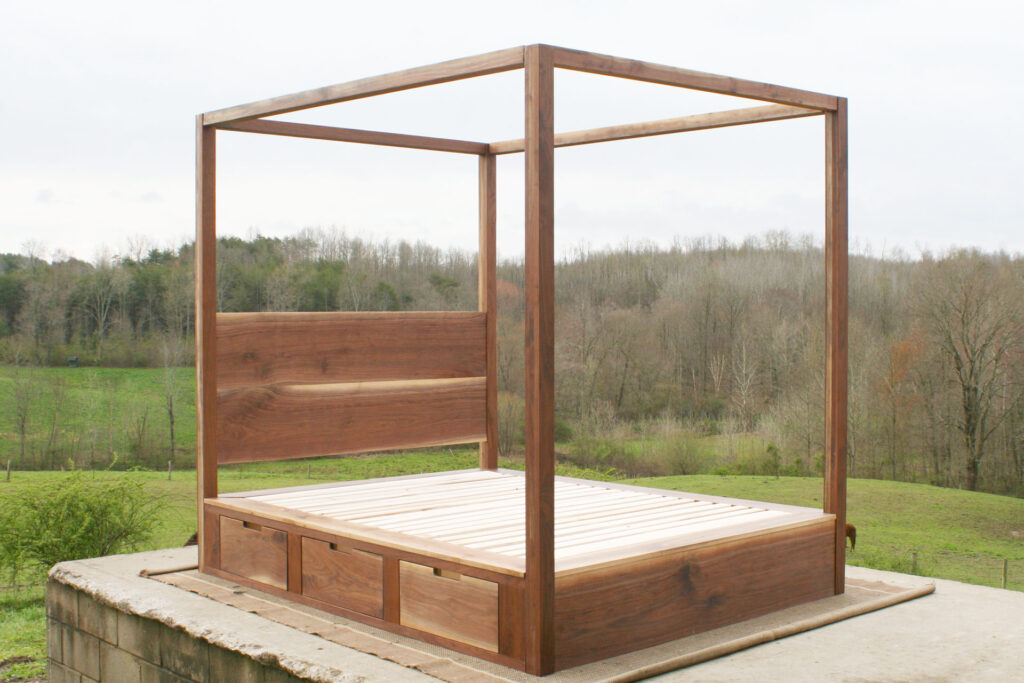 Storage canopy bed with headboard