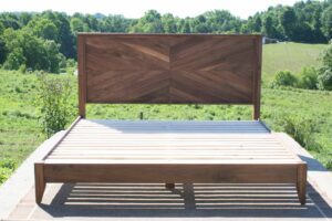 Platform Bed with headboard in herringbone style front view