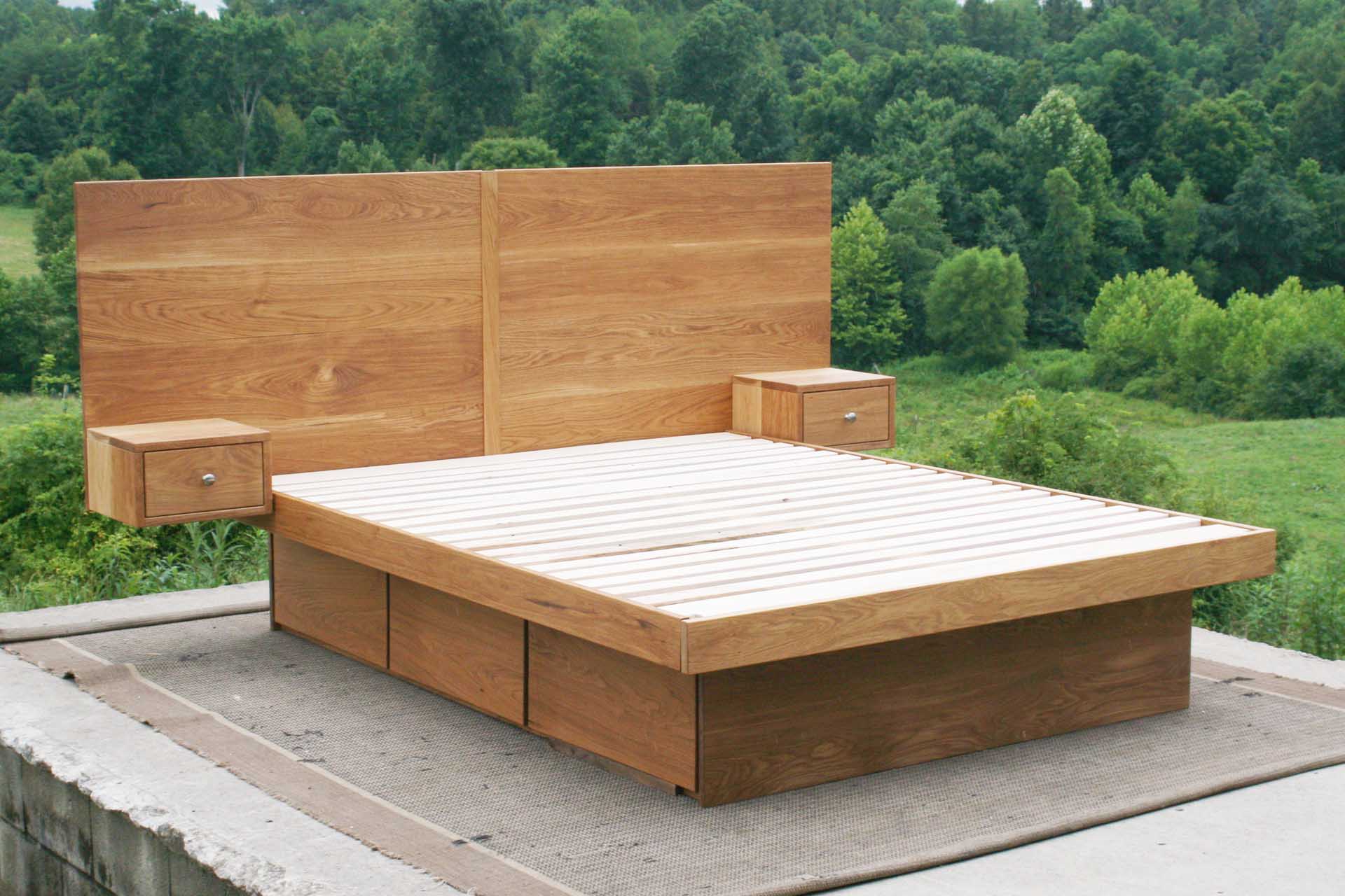 modern king bed with storage in white oak