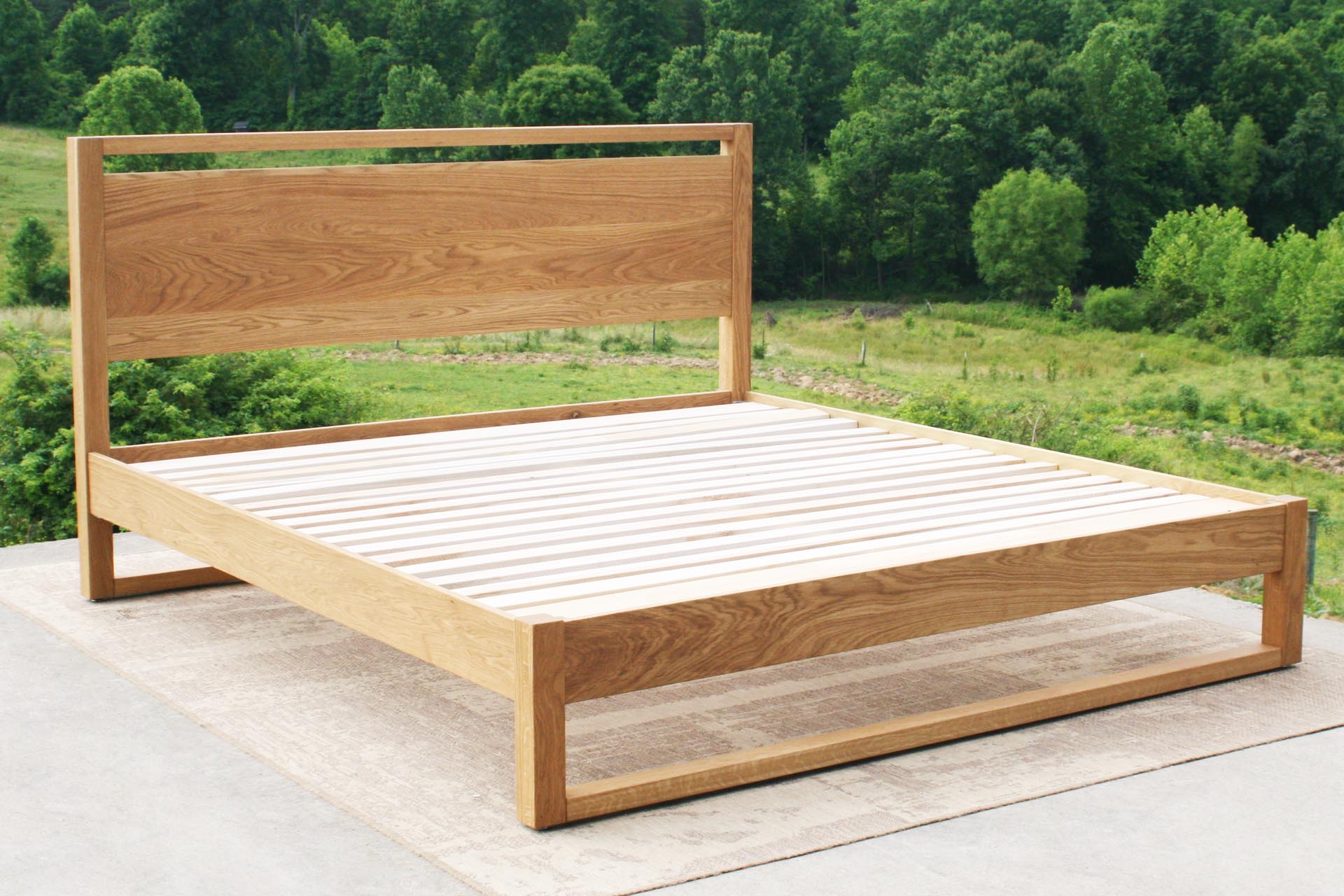 modern platform bed in white oak