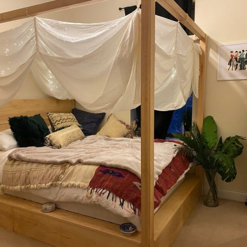 Click to view full screen Low Canopy Bed with Headboard and Square Rails cbfwv1 photo review