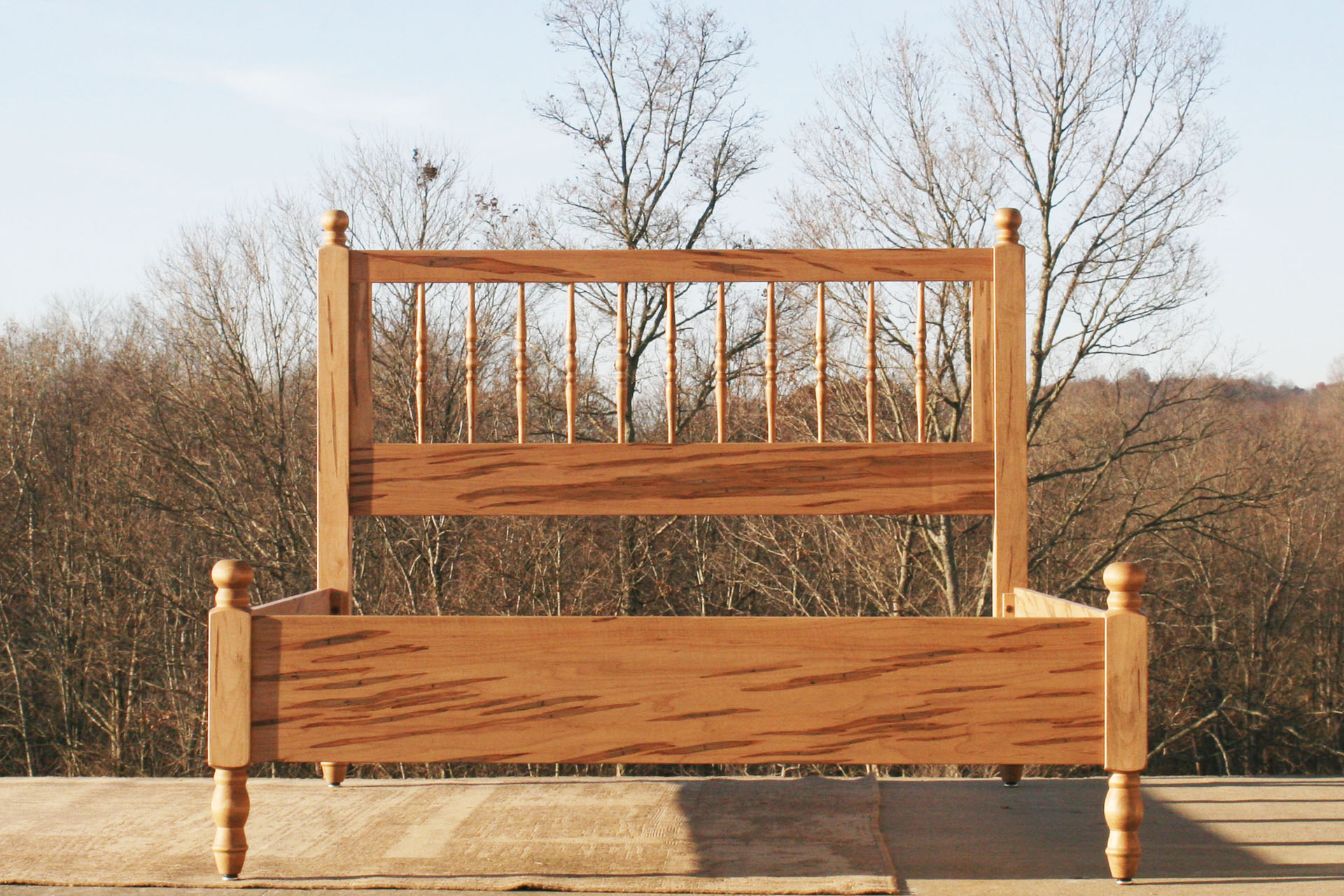 front view Box Spring Bed with Spindle Headboard