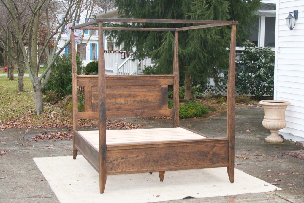 wood Canopy Bed with Shaped Headboard